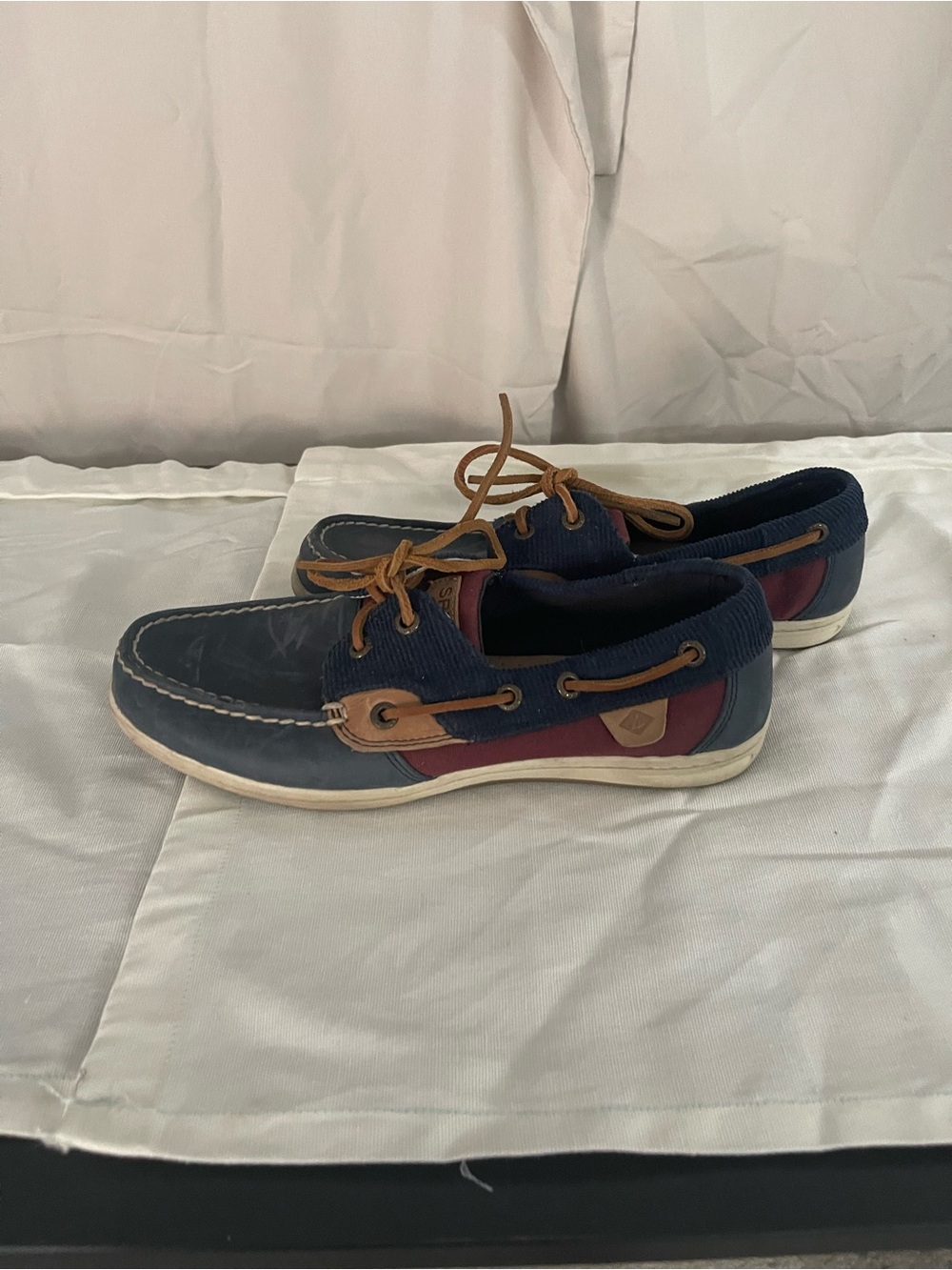 Sperry Navy and Burgundy Leather-Trim Boat Moccasins